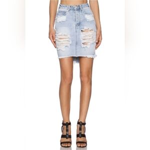 One Teaspoon Wilde 2020 Distressed Denim Mini Skirt Light Blue